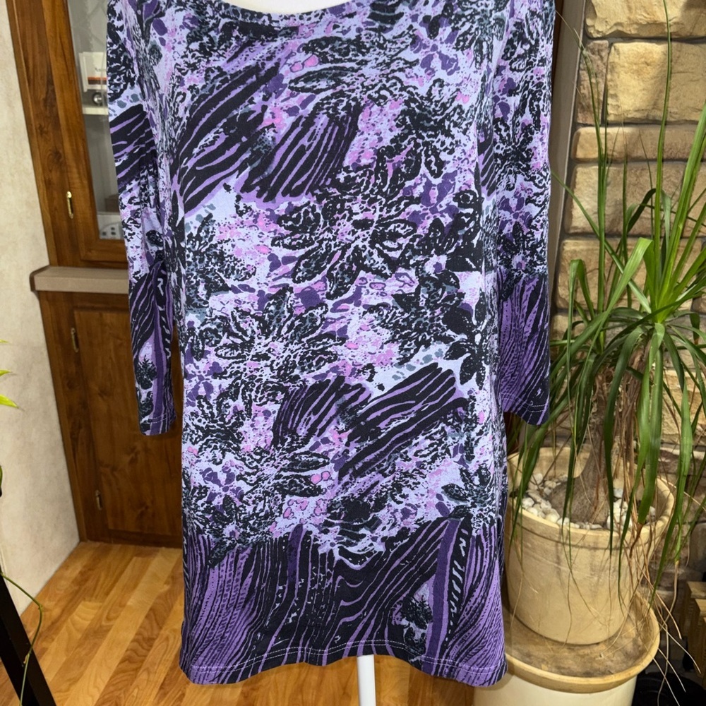 ANTHONY RICHARDS SIZE X-LARGE GORGEOUS PURPLE 3/4 SLEEVE TUNIC LENGTH TOP - Picture 2 of 7
